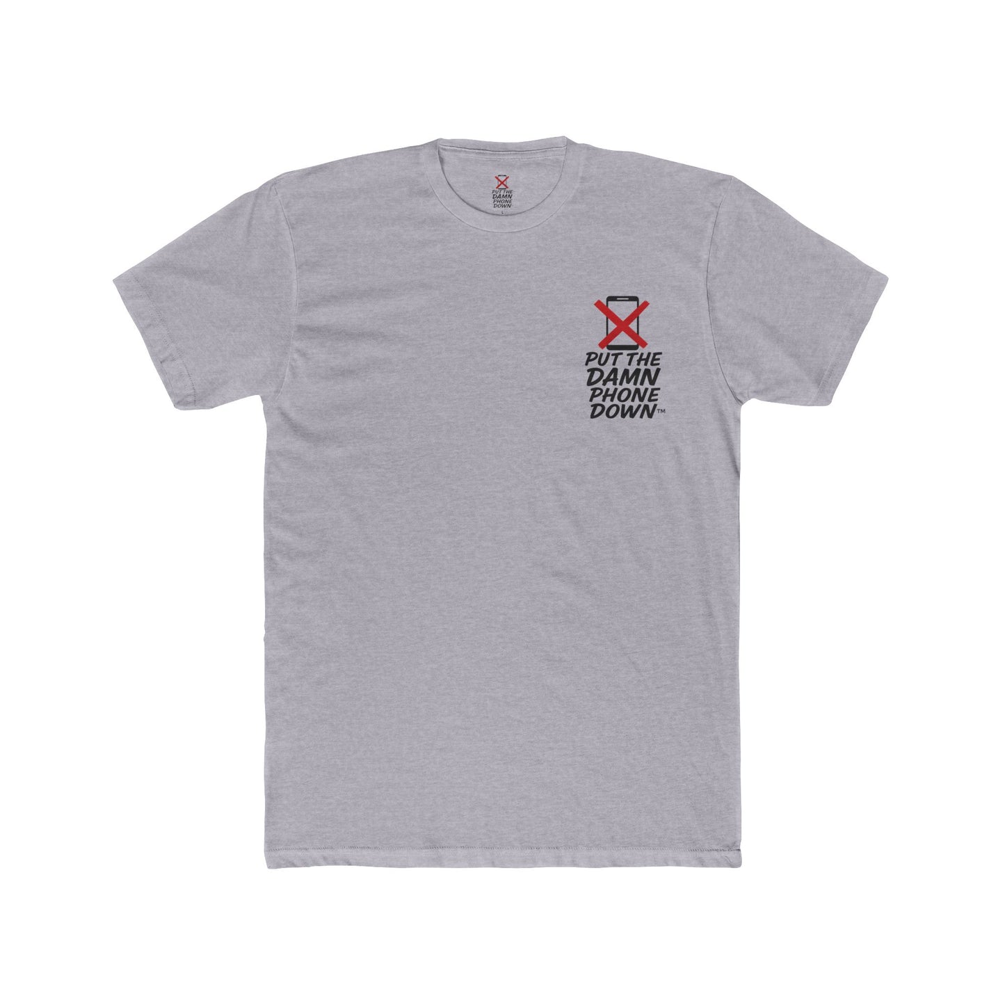 Gray t-shirt with a graphic design and text on a white background